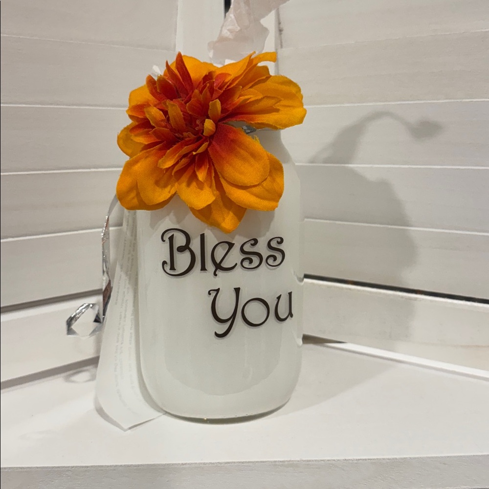 HAND CRAFTED, Hand-painted,  Bless You Flower- Tissue Jar